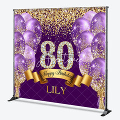 Aperturee - Aperturee Custom Purple and Gold Glitter Diamond 80th Happy Birthday Party Backdrop Personalized Elegant Celebration Decor