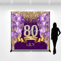 Aperturee - Aperturee Custom Purple and Gold Glitter Diamond 80th Happy Birthday Party Backdrop Personalized Elegant Celebration Decor