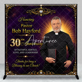 Aperturee - Aperturee Custom Purple and Gold Ornate Frame Pastor 30th Anniversary Backdrop Elegant Church Celebration Decor