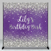Aperturee - Aperturee Custom Purple and Silver Glitter Diamond Birthday Backdrop Personalized Party Decor for a Glamorous Celebration