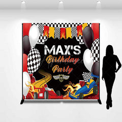 Aperturee Aperturee Custom Race Car Birthday Party Backdrop Red and Blue Cars with Flames Banner Checkered Flag Finish Line Decor