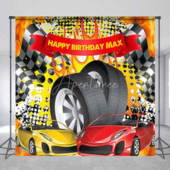 Aperturee - Aperturee Custom Racing Car Birthday Backdrop Speed Vehicles Checkered Flag Background Personalized Name Fast One Party Decor