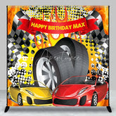 Aperturee - Aperturee Custom Racing Car Birthday Backdrop Speed Vehicles Checkered Flag Background Personalized Name Fast One Party Decor