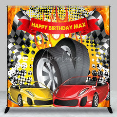 Aperturee - Aperturee Custom Racing Car Birthday Backdrop Speed Vehicles Checkered Flag Background Personalized Name Fast One Party Decor
