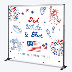 Aperturee - Aperturee Custom Red White and Blue Birthday Backdrop Patriotic Statue of Liberty Background Personalized Name Independence Day