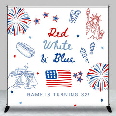 Aperturee - Aperturee Custom Red White and Blue Birthday Backdrop Patriotic Statue of Liberty Background Personalized Name Independence Day