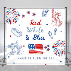 Aperturee - Aperturee Custom Red White and Blue Birthday Backdrop Patriotic Statue of Liberty Background Personalized Name Independence Day