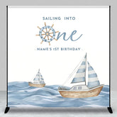 Aperturee - Aperturee Custom Sailing Birthday Backdrop Personalized Nautical Sailboat 1st Birthday Party Decor