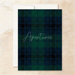 Aperturee - Aperturee Custom Set of 20 Baby Shower Invitation with Golden Baby Carriage Elegant Navy Blue and Tartan Plaid Design