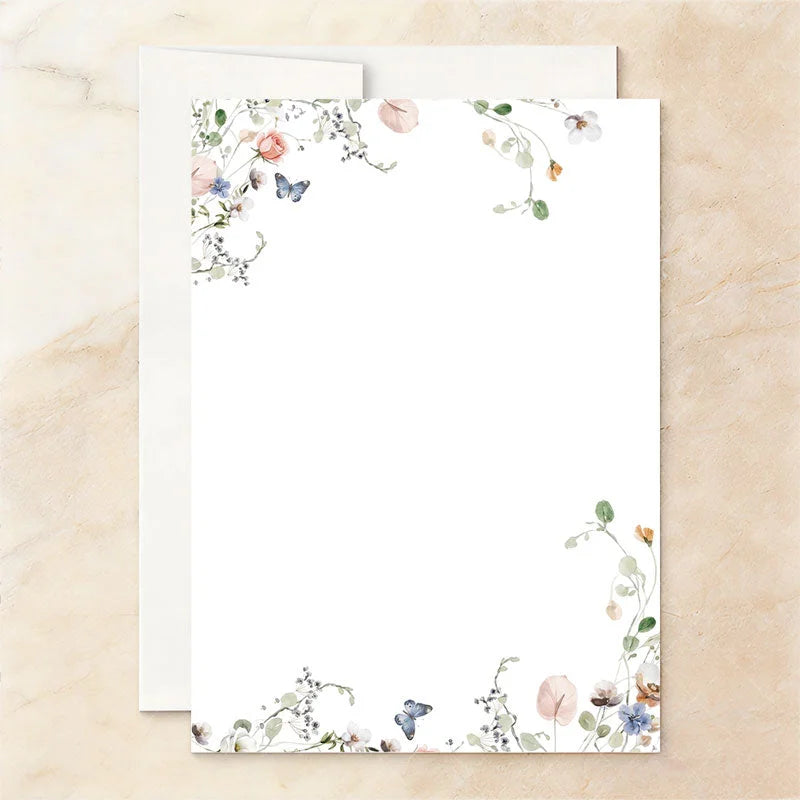 Aperturee - Aperturee Custom Set of 20 Bridal Shower Invitation Floral Design with Pastel Flowers and Butterflies Rustic Garden Theme