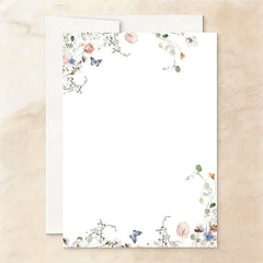 Aperturee - Aperturee Custom Set of 20 Bridal Shower Invitation Floral Design with Pastel Flowers and Butterflies Rustic Garden Theme