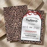 Aperturee - Aperturee Custom Set of 20 Leopard Print Birthday Party Invitation Red Ribbon Bows Personalized Animal Celebration Card
