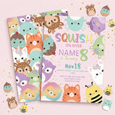 Aperturee - Aperturee Custom Set of 20 Pastel Cute Plush Animal Character Birthday Invitation Personalized Party with Glitter Design