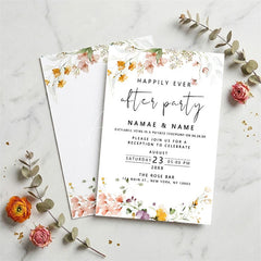 Aperturee - Aperturee Custom Set of 20 Watercolor Floral Wedding After Party Invitation Peach Flowers Elegant Reception Celebration Card