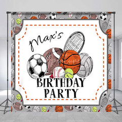 Aperturee - Aperturee Custom Sports Theme Birthday Party Backdrop Hand-Drawn Athletic Ball Design Personalized Event Decor