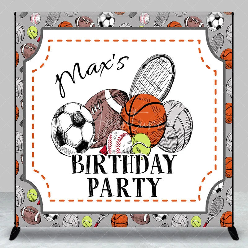 Aperturee - Aperturee Custom Sports Theme Birthday Party Backdrop Hand-Drawn Athletic Ball Design Personalized Event Decor