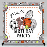 Aperturee - Aperturee Custom Sports Theme Birthday Party Backdrop Hand-Drawn Athletic Ball Design Personalized Event Decor