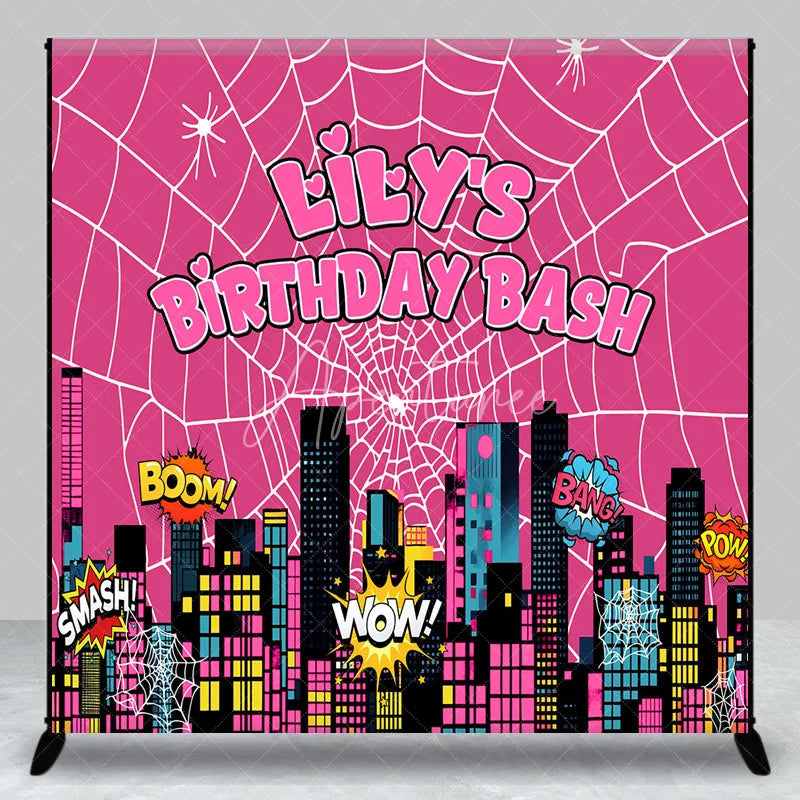 Aperturee - Aperturee Custom Superhero City Backdrop Personalized Girl Power Birthday Bash Party Supplies