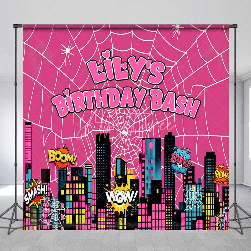 Aperturee - Aperturee Custom Superhero City Backdrop Personalized Girl Power Birthday Bash Party Supplies