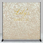 Aperturee - Aperturee Custom Sweet 16 Backdrop Gold Glittery Bokeh Spots Background Personalized Name Sixteenth Birthday Party Decoration
