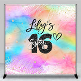 Aperturee Aperturee Custom Sweet 16 Birthday Backdrop Rainbow Watercolor and Glitter Background Personalized Sixteenth Party Photo Prop
