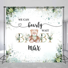 Aperturee - Aperturee Custom Teddy Bear Backdrop Personalized Eucalyptus Greenery Baby Shower Party Supplies