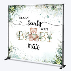 Aperturee - Aperturee Custom Teddy Bear Backdrop Personalized Eucalyptus Greenery Baby Shower Party Supplies