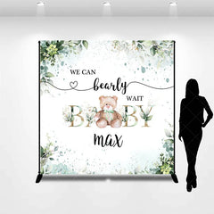 Aperturee - Aperturee Custom Teddy Bear Backdrop Personalized Eucalyptus Greenery Baby Shower Party Supplies