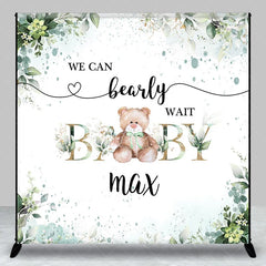 Aperturee - Aperturee Custom Teddy Bear Backdrop Personalized Eucalyptus Greenery Baby Shower Party Supplies