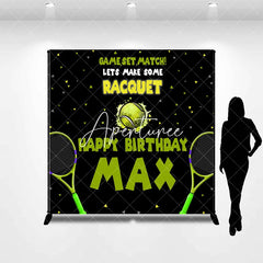 Aperturee - Aperturee Custom Tennis Theme Happy Birthday Backdrop with Rackets and Ball Game Set Match Party Decor