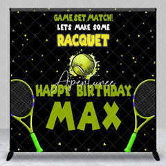 Aperturee - Aperturee Custom Tennis Theme Happy Birthday Backdrop with Rackets and Ball Game Set Match Party Decor