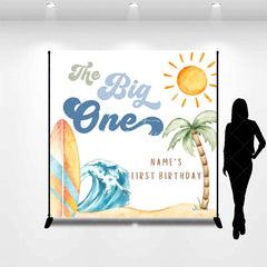 Aperturee - Aperturee Custom The Big One Birthday Backdrop Summer Beach Surfboard Wave Background Personalized Name 1st Birthday Decoration