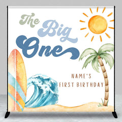Aperturee - Aperturee Custom The Big One Birthday Backdrop Summer Beach Surfboard Wave Background Personalized Name 1st Birthday Decoration