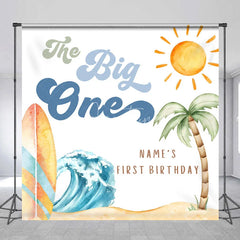 Aperturee - Aperturee Custom The Big One Birthday Backdrop Summer Beach Surfboard Wave Background Personalized Name 1st Birthday Decoration