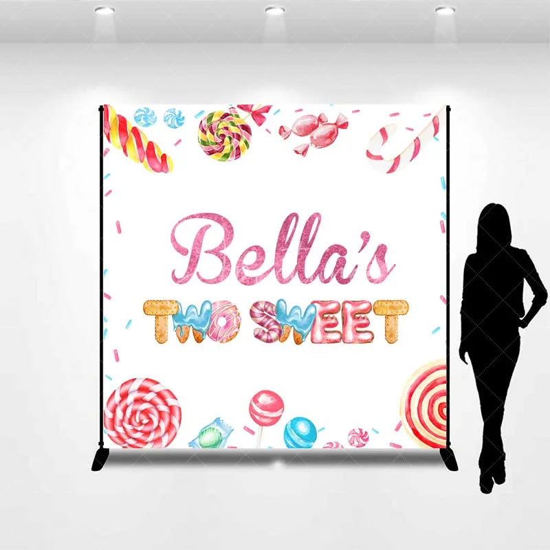 Aperturee - Aperturee Custom Two Sweet Birthday Backdrop 2nd Birthday Donut Candy Photography Background