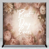 Aperturee - Aperturee Custom Vintage Muted Pink Floral Backdrop Best Day Ever Wedding Photo Booth Personalized Name