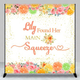 Aperturee - Aperturee Custom Watercolor Citrus Floral Backdrop with Gold Glitter Personalized Found Her Squeezer Bridal Shower Decor