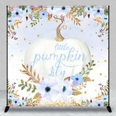 Aperturee - Aperturee Custom Watercolor Little Pumpkin Backdrop Blue and White Floral Golden Glitter for Autumn Baby Shower Party