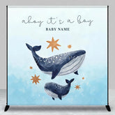 Aperturee - Aperturee Custom Whale Baby Shower Backdrop Personalized Ahoy Its a Boy Nautical Theme Party
