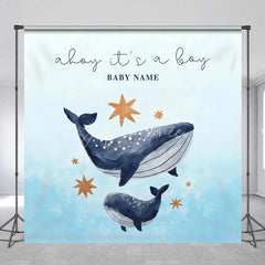 Aperturee - Aperturee Custom Whale Baby Shower Backdrop Personalized Ahoy Its a Boy Nautical Theme Party