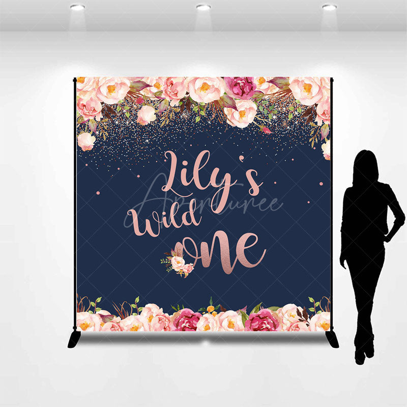 Aperturee Aperturee Custom Wild One First Birthday Backdrop for Girl Boho Floral and Rose Gold Personalized Rustic Party Decor