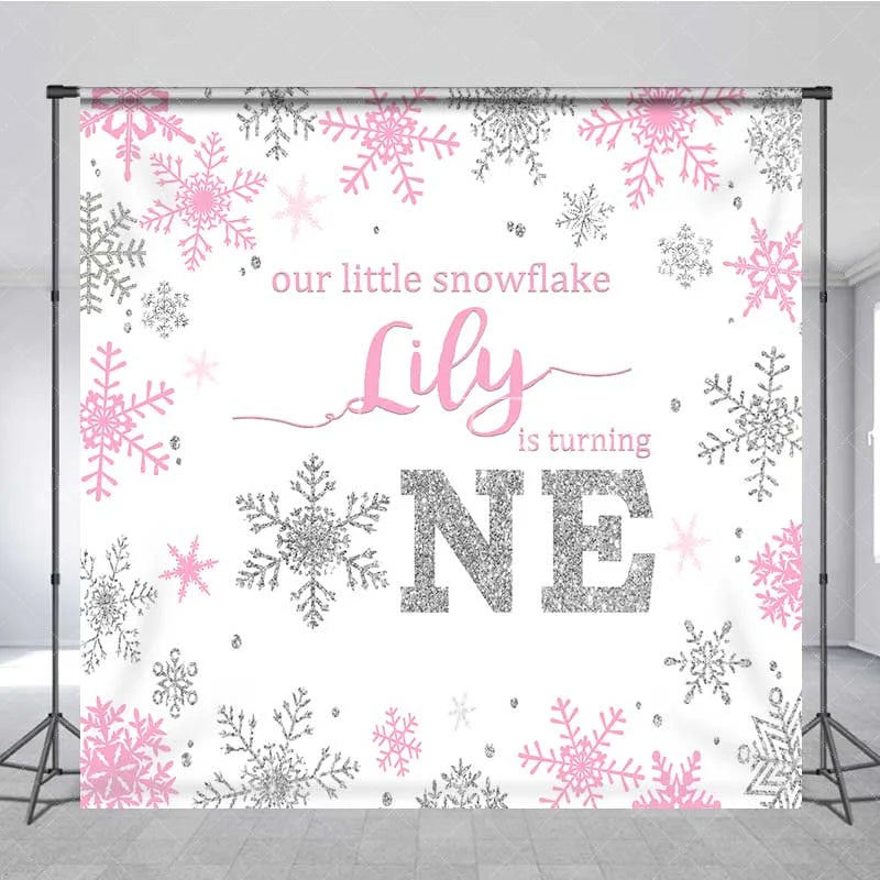 Aperturee - Aperturee Custom Winter Onederland Backdrop First Birthday Pink Snowflake Photography Background