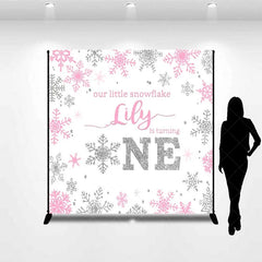 Aperturee - Aperturee Custom Winter Onederland Backdrop First Birthday Pink Snowflake Photography Background