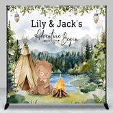 Aperturee - Aperturee Custom Woodland Adventure Bear Camping Backdrop Personalized Baby Shower Birthday Party Decor