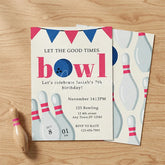 Aperturee - Aperturee Customizable Set of 20 Bowling Party Invitation with Pins and Ball Design Fun Birthday Celebration Invite for Kids