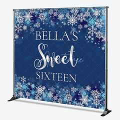 Aperturee - Aperturee Customized Blue and Silver Snowflake Winter Sweet Sixteen Birthday Party Backdrop Personalized Name Decor