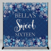Aperturee - Aperturee Customized Blue and Silver Snowflake Winter Sweet Sixteen Birthday Party Backdrop Personalized Name Decor