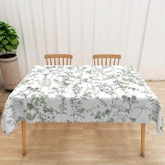 Aperturee - Aperturee Cute and Fresh Boho Rectangle Tablecloth with Spring Plants for Garden Party and Botanical Kitchen Decor