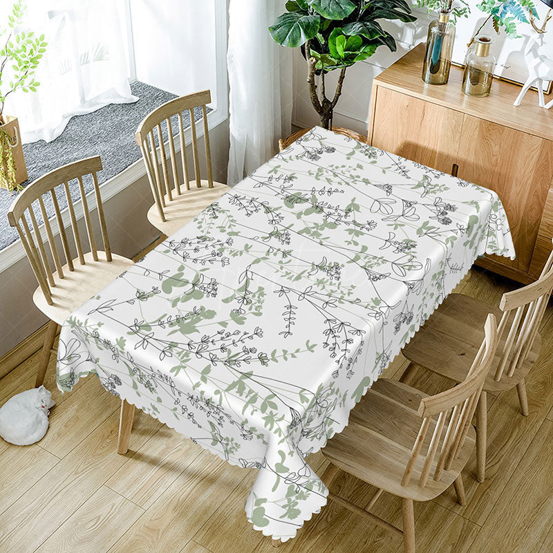 Aperturee - Aperturee Cute and Fresh Boho Rectangle Tablecloth with Spring Plants for Garden Party and Botanical Kitchen Decor