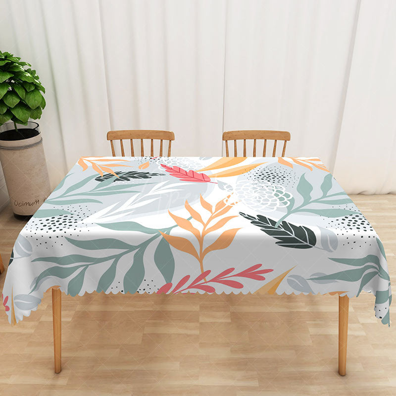 Aperturee - Aperturee Cute and Fresh Hawaiian Rectangle Tablecloth with Colorful Plants for Tropical Summer Party Decor